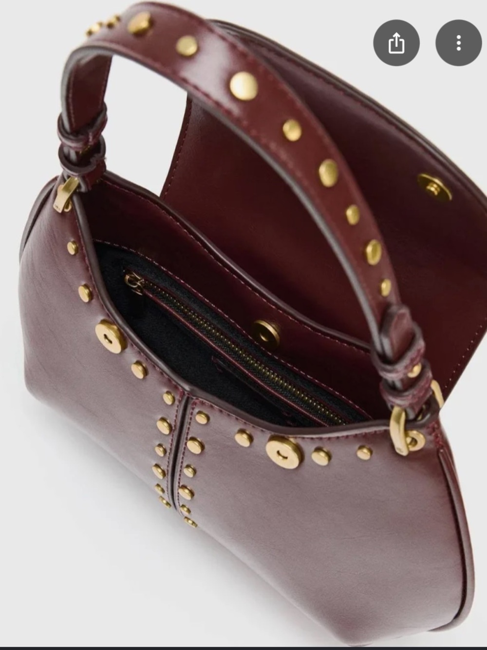 Zara Burgandy Handbag with Gold Rivets - Picture 5 of 10